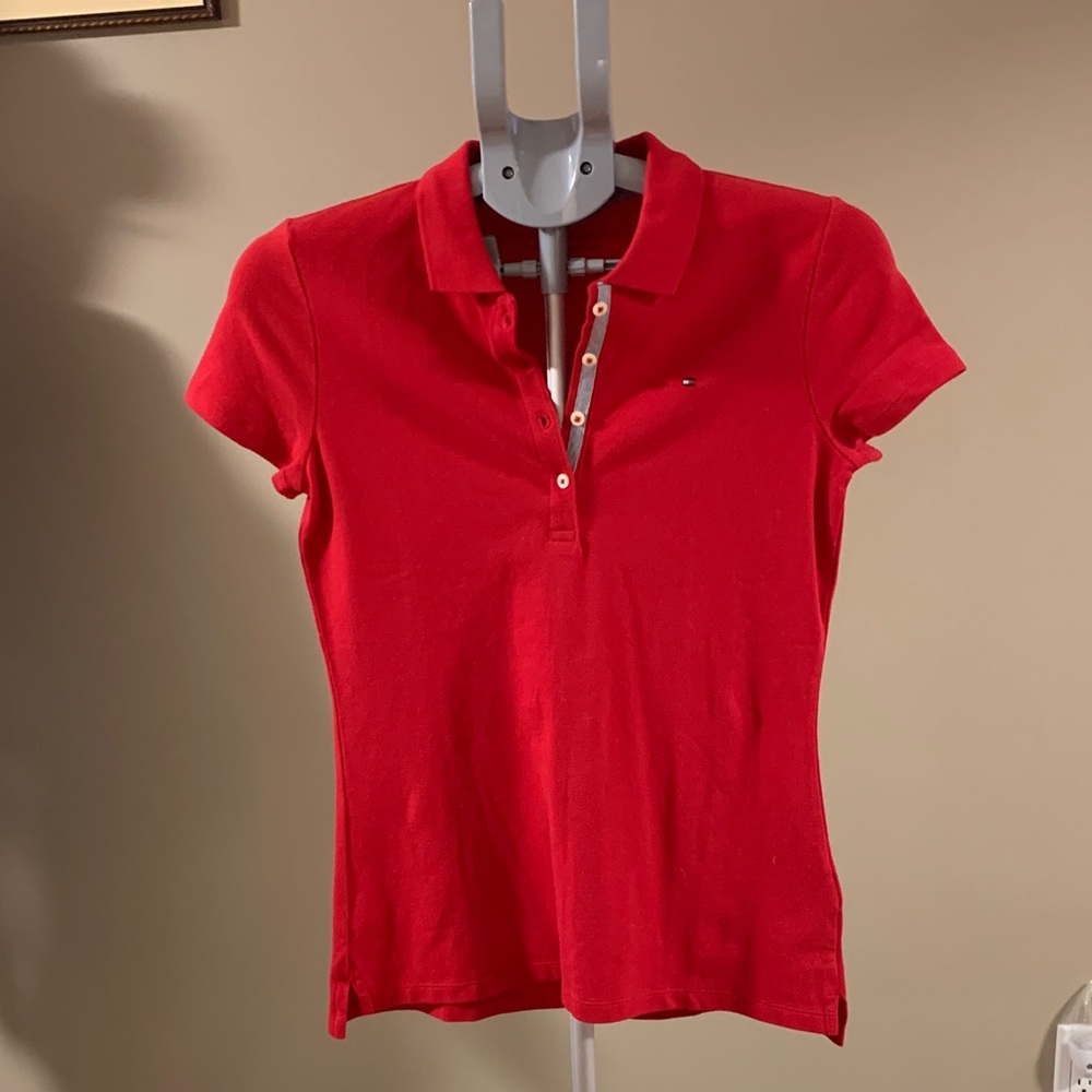 VINTAGE Tommy Hilfiger Women's Classic Red Short Sleeve Polo Shirt Size XS